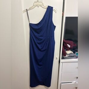 One-Shoulder Blue Midi Dress